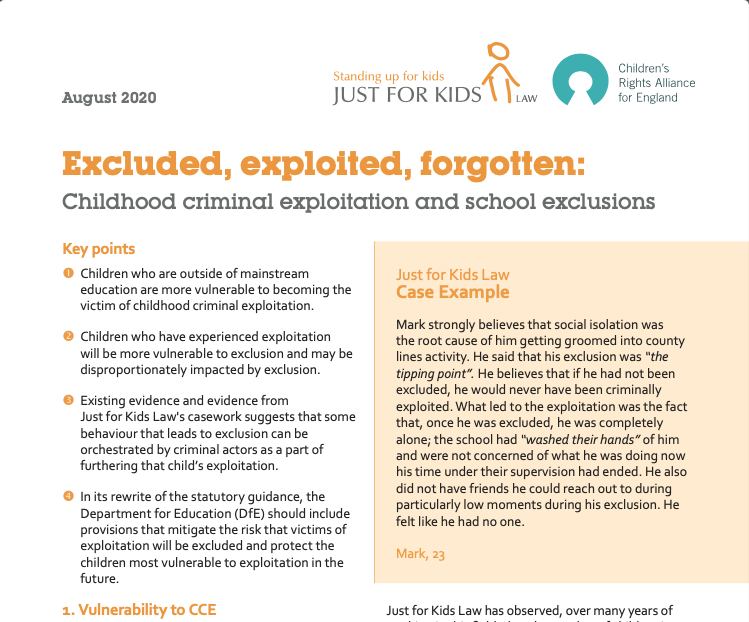 Excluded, exploited, forgotten: childhood criminal exploitation and school exclusions report