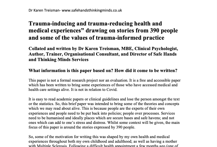 trauma-inducing and trauma-reducing health and medical experiences drawing on stories from 390 people and some of the values of trauma-informed practice white paper