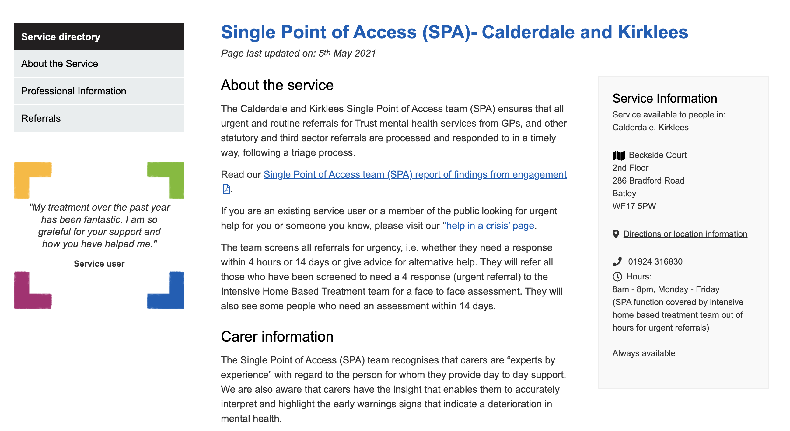 Single Point of Access – Calderdale and Kirklees website