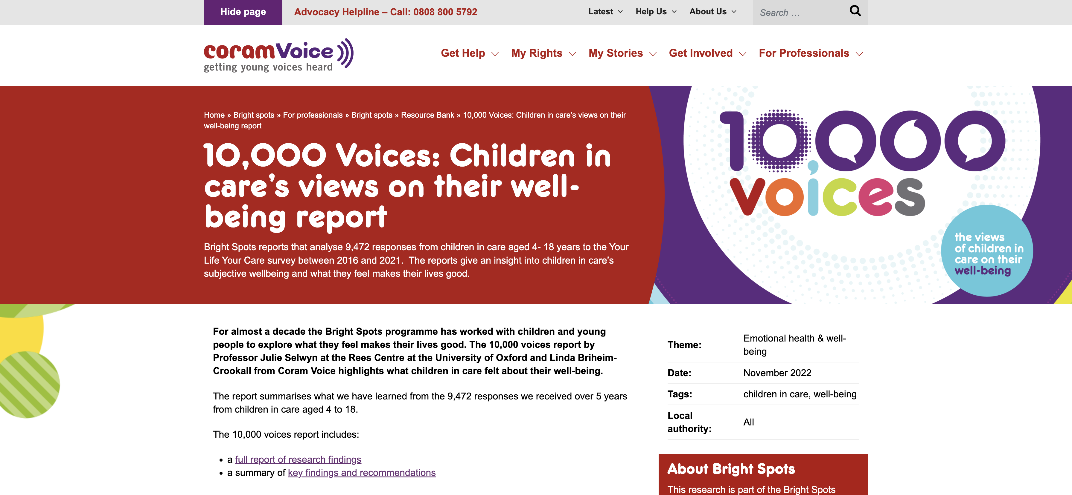 coram voices: 10,000 Voices: Children in care’s views on their well-being report