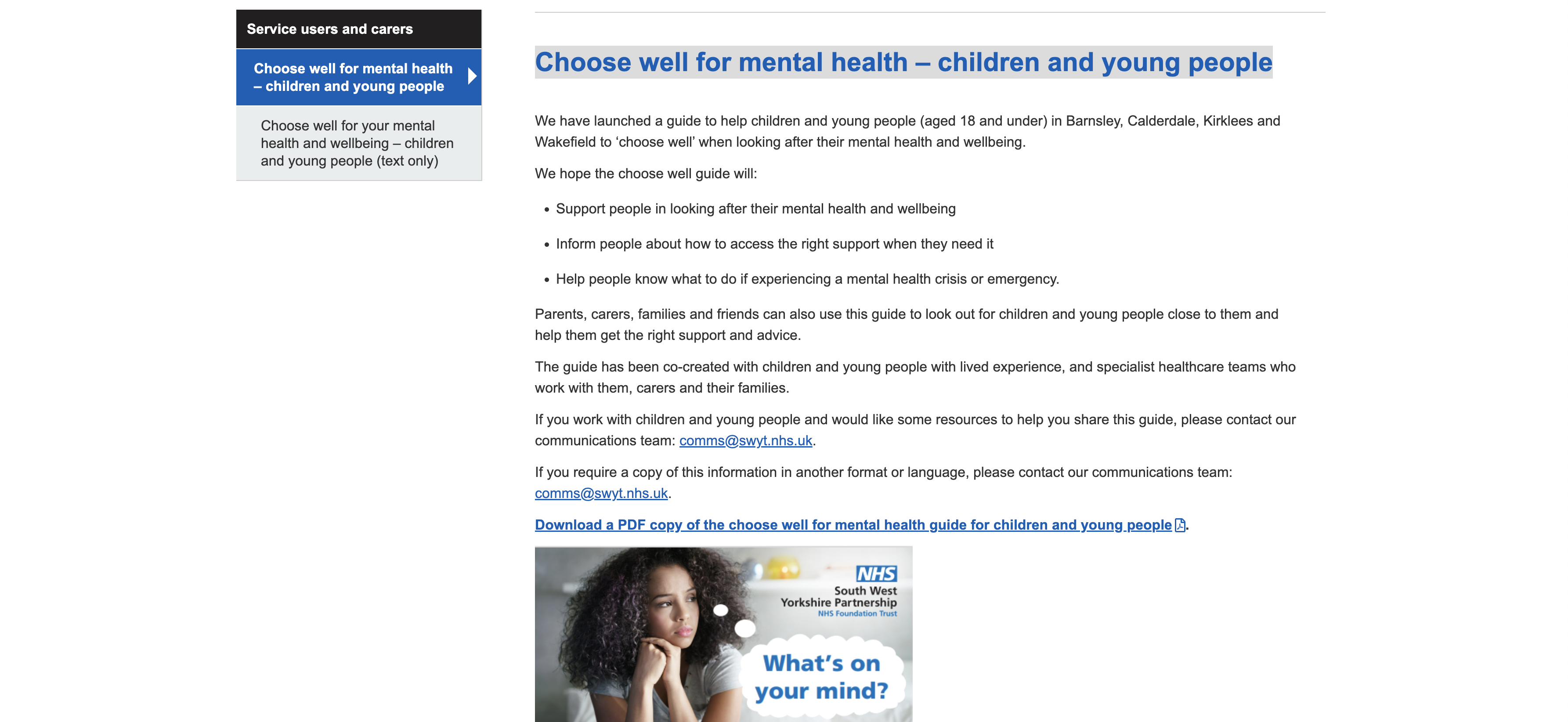 Choose well for mental health – children and young people guide